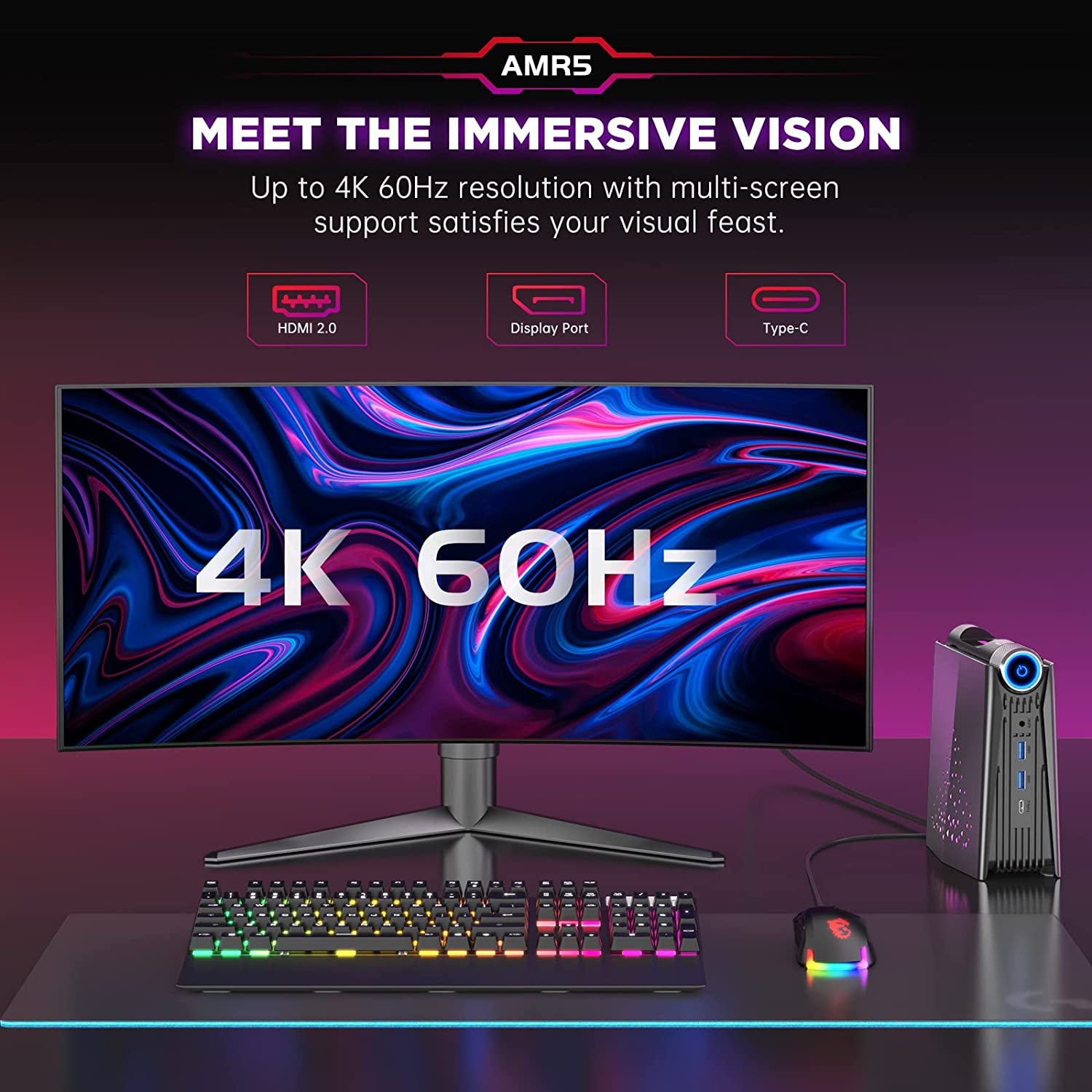 Mini Gaming PC AMD Ryzen 7 5800U Windows 11 Pro with 16GB RAM 512GB SSD, Small Gaming Desktop Computer, Micro AMR5 3 Mode PERF Switch, RGB Light, Upgrade Capacity, 4K UHD, Type-C, Wifi6/Bt5.2