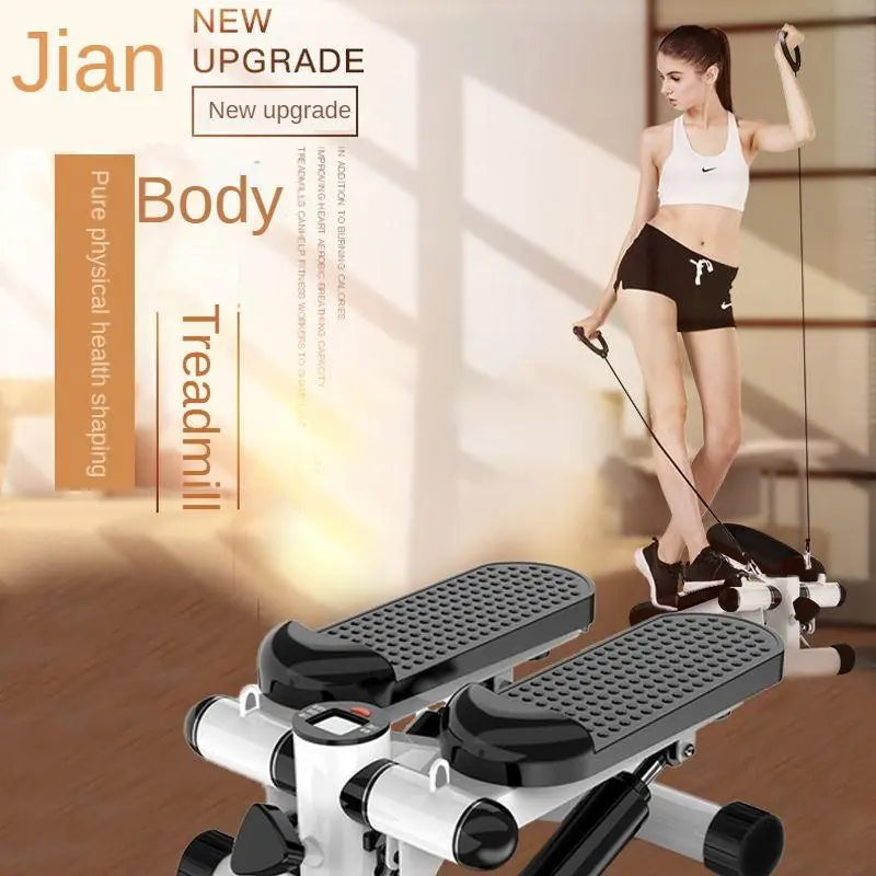 Mini Stepper, Home Exercise Fitness Mountaineering Multi-Function Stair Stepper with 2Pcs Adjustable Resistance Band, Leg Arm Full Body Workout Stepper, Sports Accessories