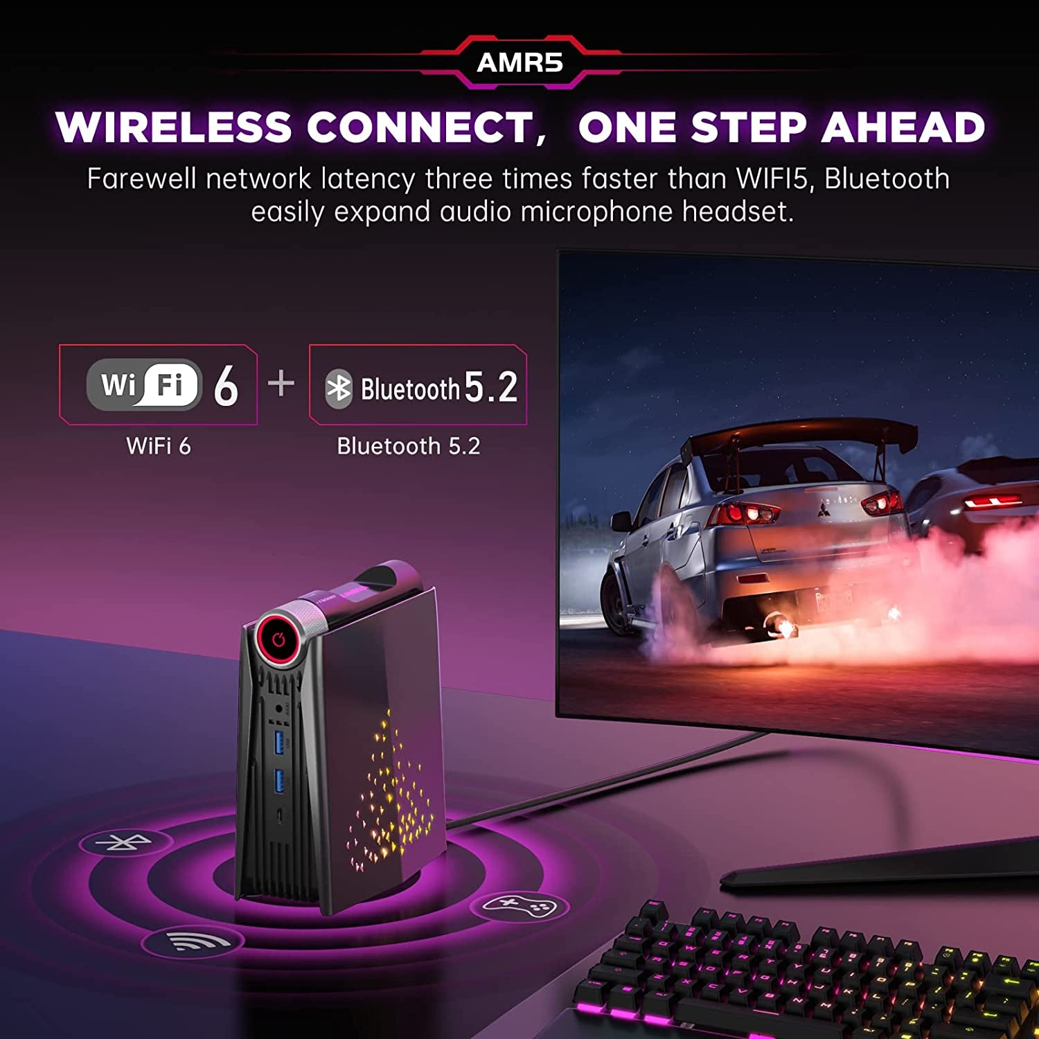 Mini Gaming PC AMD Ryzen 7 5800U Windows 11 Pro with 16GB RAM 512GB SSD, Small Gaming Desktop Computer, Micro AMR5 3 Mode PERF Switch, RGB Light, Upgrade Capacity, 4K UHD, Type-C, Wifi6/Bt5.2