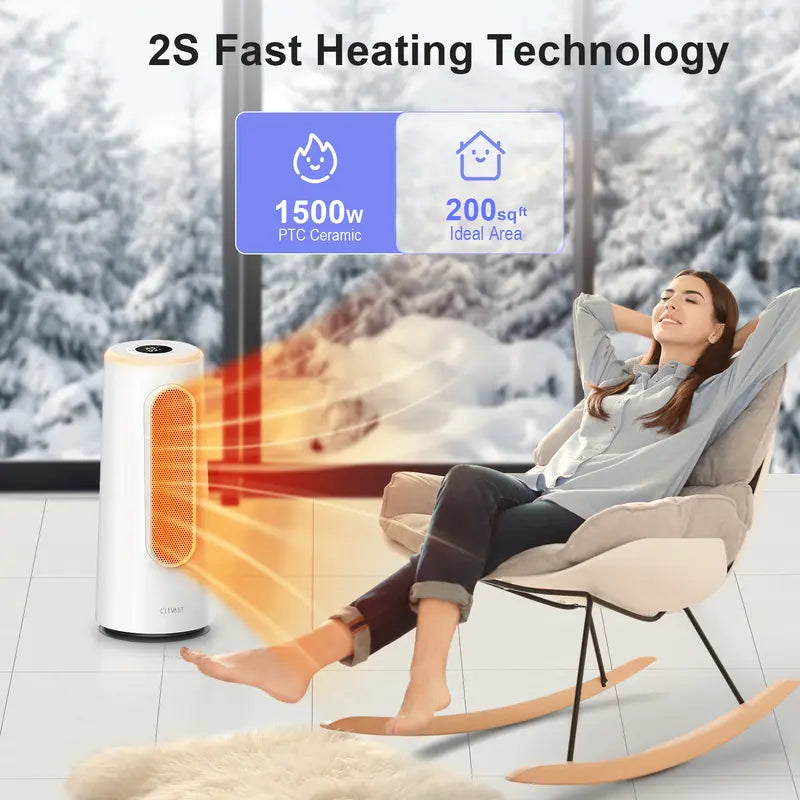 CLEVAST Smart Space Heater for Indoor Use, 1500W Fast Heating PTC Ceramic Portable Heaters with Thermostat, Quiet Electric Space Heater with RGB Night Light for Bedroom, Office, App & Voice Control