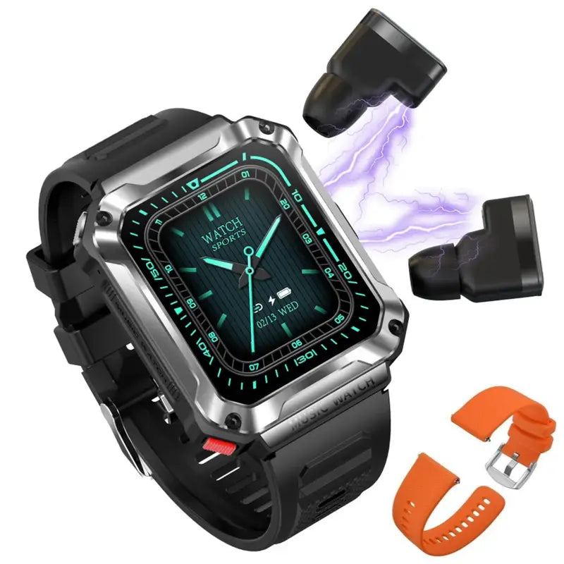 3-In-1 Smartwatch with Wireless Earbuds and Music Player, Bluetooth 5.0, Smart Watch, Android, Iphone, Fitness Tracker, Blood Pressure, Blood Oxygen, Calorie Tracker, Sports Modes, Heart Rate Tracking, Bracelet Devices Wearable Wristwatch Local Memory