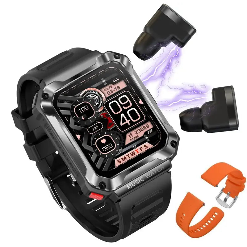 3-In-1 Smartwatch with Wireless Earbuds and Music Player, Bluetooth 5.0, Smart Watch, Android, Iphone, Fitness Tracker, Blood Pressure, Blood Oxygen, Calorie Tracker, Sports Modes, Heart Rate Tracking, Bracelet Devices Wearable Wristwatch Local Memory