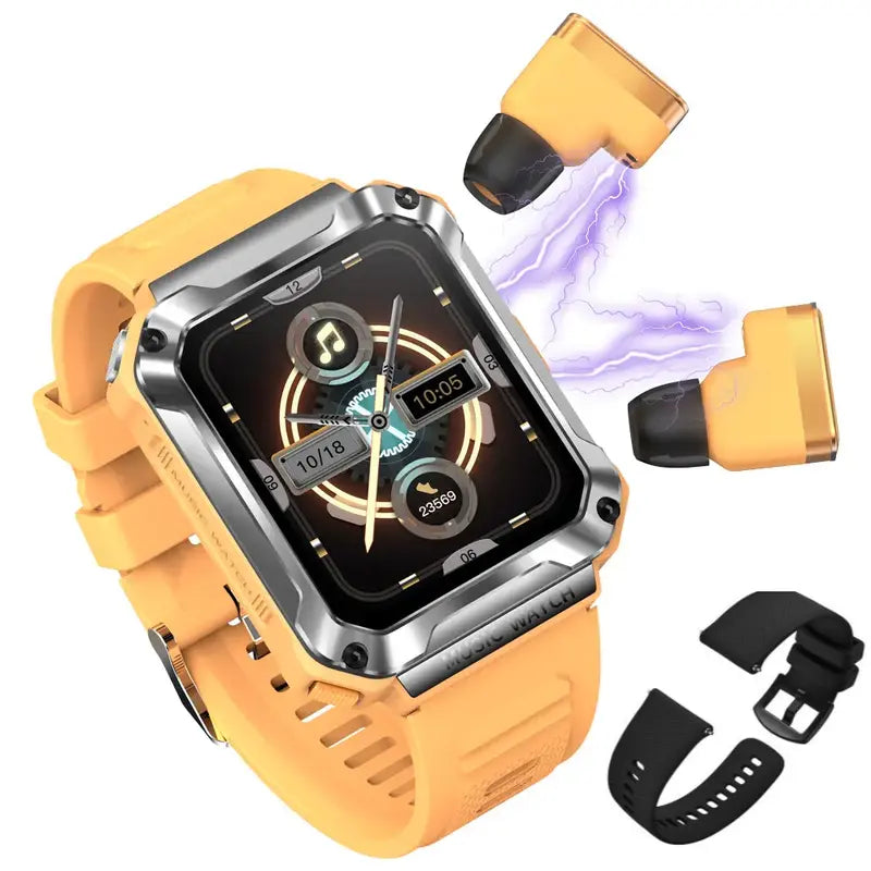 3-In-1 Smartwatch with Wireless Earbuds and Music Player, Bluetooth 5.0, Smart Watch, Android, Iphone, Fitness Tracker, Blood Pressure, Blood Oxygen, Calorie Tracker, Sports Modes, Heart Rate Tracking, Bracelet Devices Wearable Wristwatch Local Memory