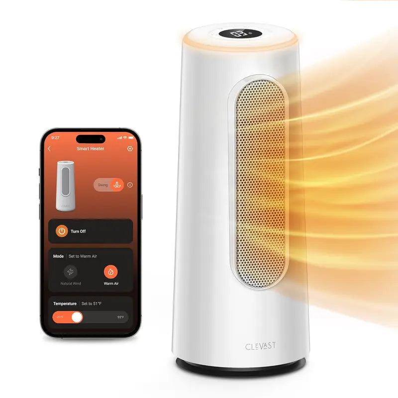 CLEVAST Smart Space Heater for Indoor Use, 1500W Fast Heating PTC Ceramic Portable Heaters with Thermostat, Quiet Electric Space Heater with RGB Night Light for Bedroom, Office, App & Voice Control